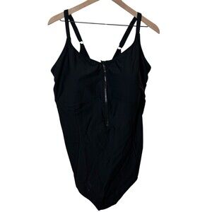Torrid One Piece Swimsuit Womens Plus Size 5 Black Zip Front Shaping Lined